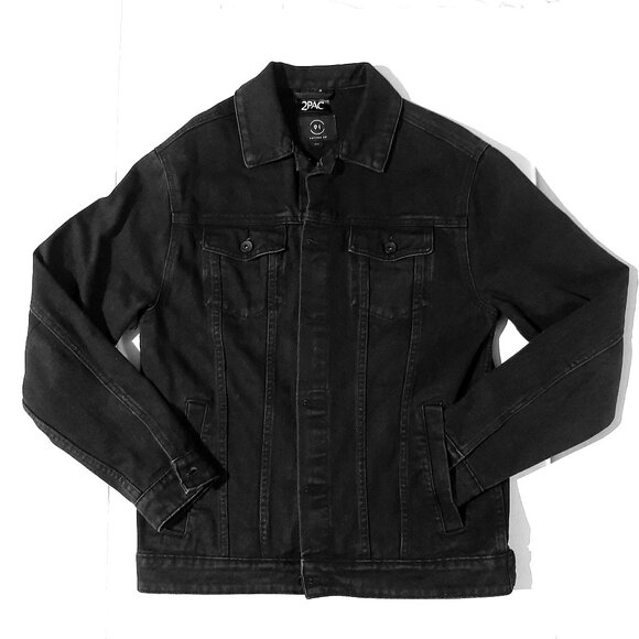 rare Tupac 2pac Thug Life Black Denim Jean Jacket Sz Small Men to Medium Unisex - Picture 8 of 9